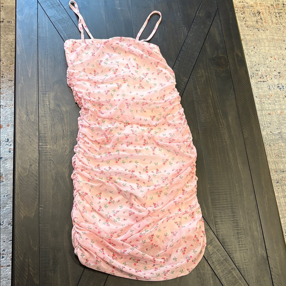 Room Service Soft Pink Floral Ruched Dress